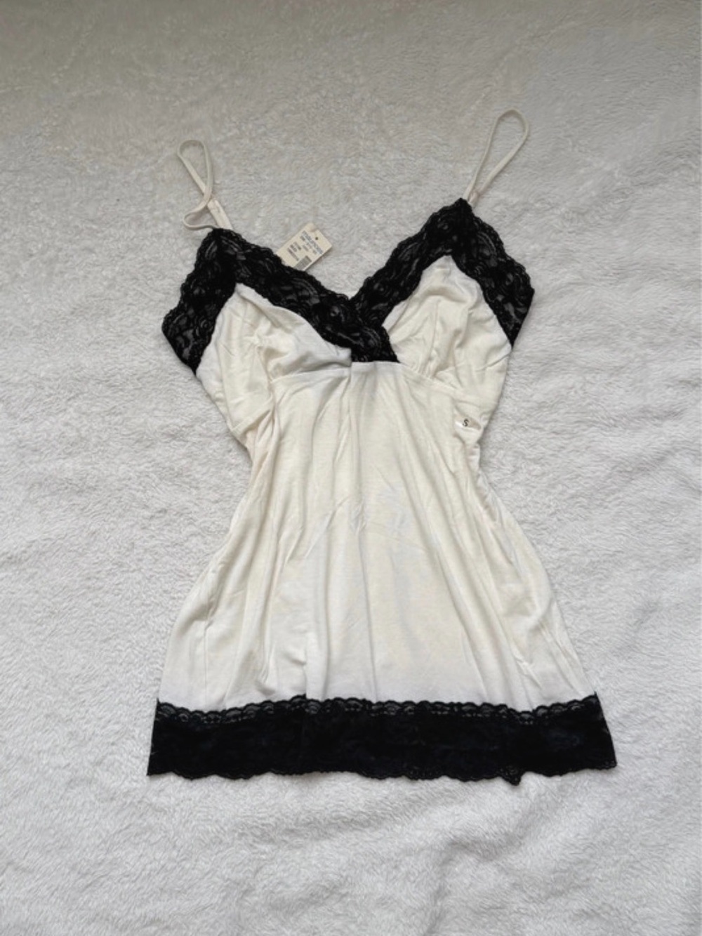 Studio Y Ivory Chemise with Black Lace Accents